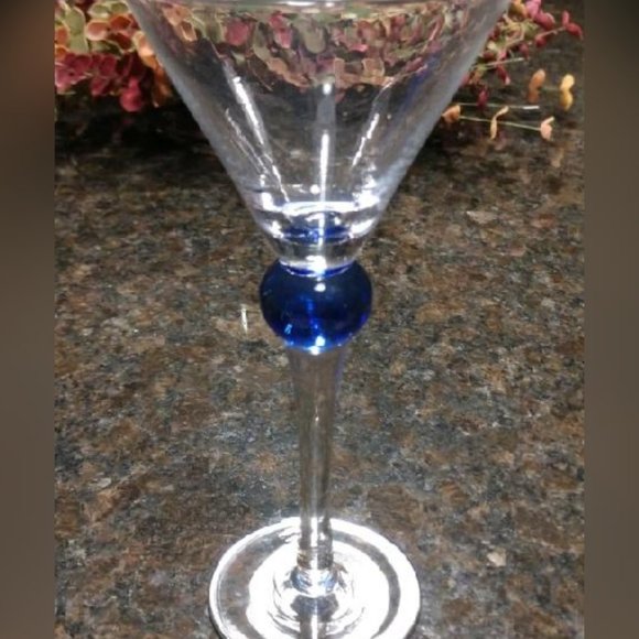 Set of Six Cosmo/Martini Teal/Blue Bubble Glasses-Unique - Picture 4 of 5